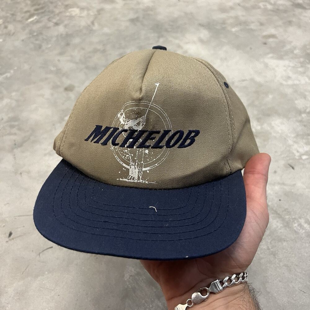 Vintage Michelob Beer Golf Snapback Hat 90s Made in USA Brown Blue Dad Cap